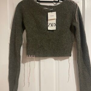 ZARA Olive Green Alpaca Wool Cropped Sweater